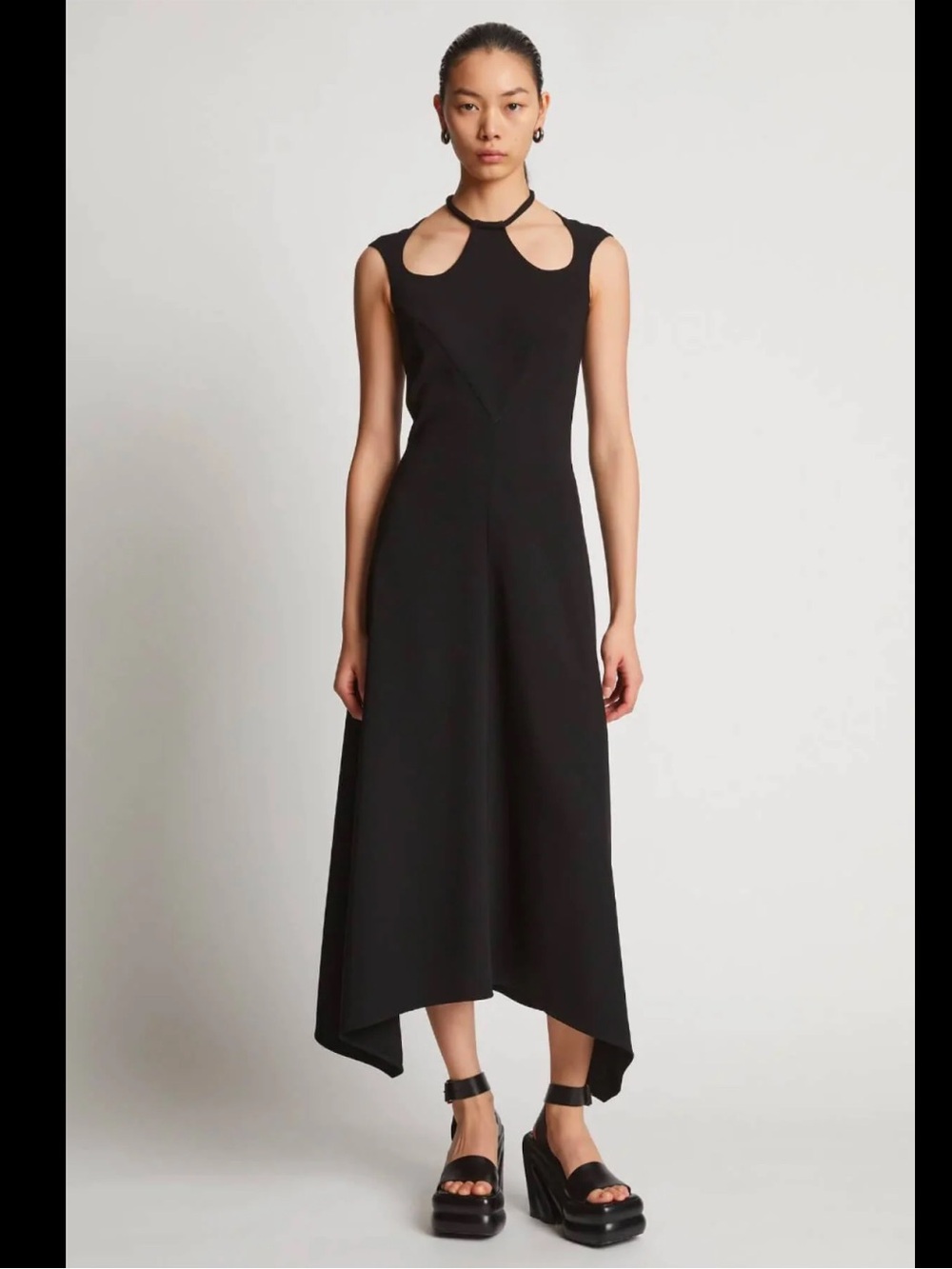 Proenza Schouler Matte Viscose Crepe A-Line Dress black cutouts size 2
